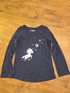 Garanimals Black Long-Sleeve Tee with White Unicorn and Pink Accents Sz XS 4/5